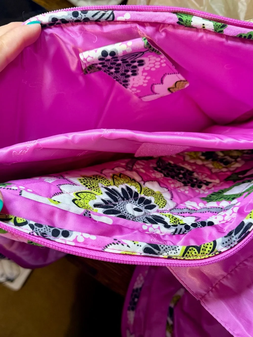 Vera Bradley Pink Floral Quilted Backpack with Green Accents